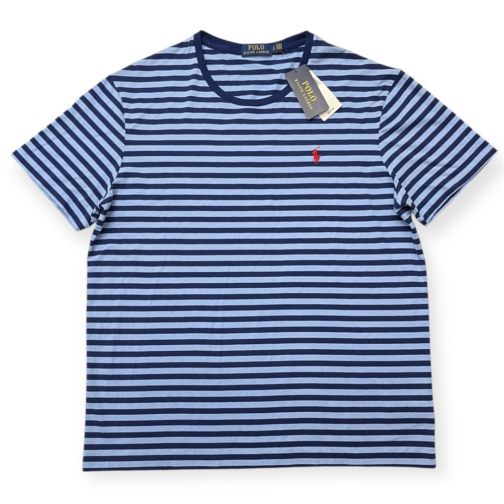 Ralph Lauren Men's Striped Tee in Navy and Sky Blue